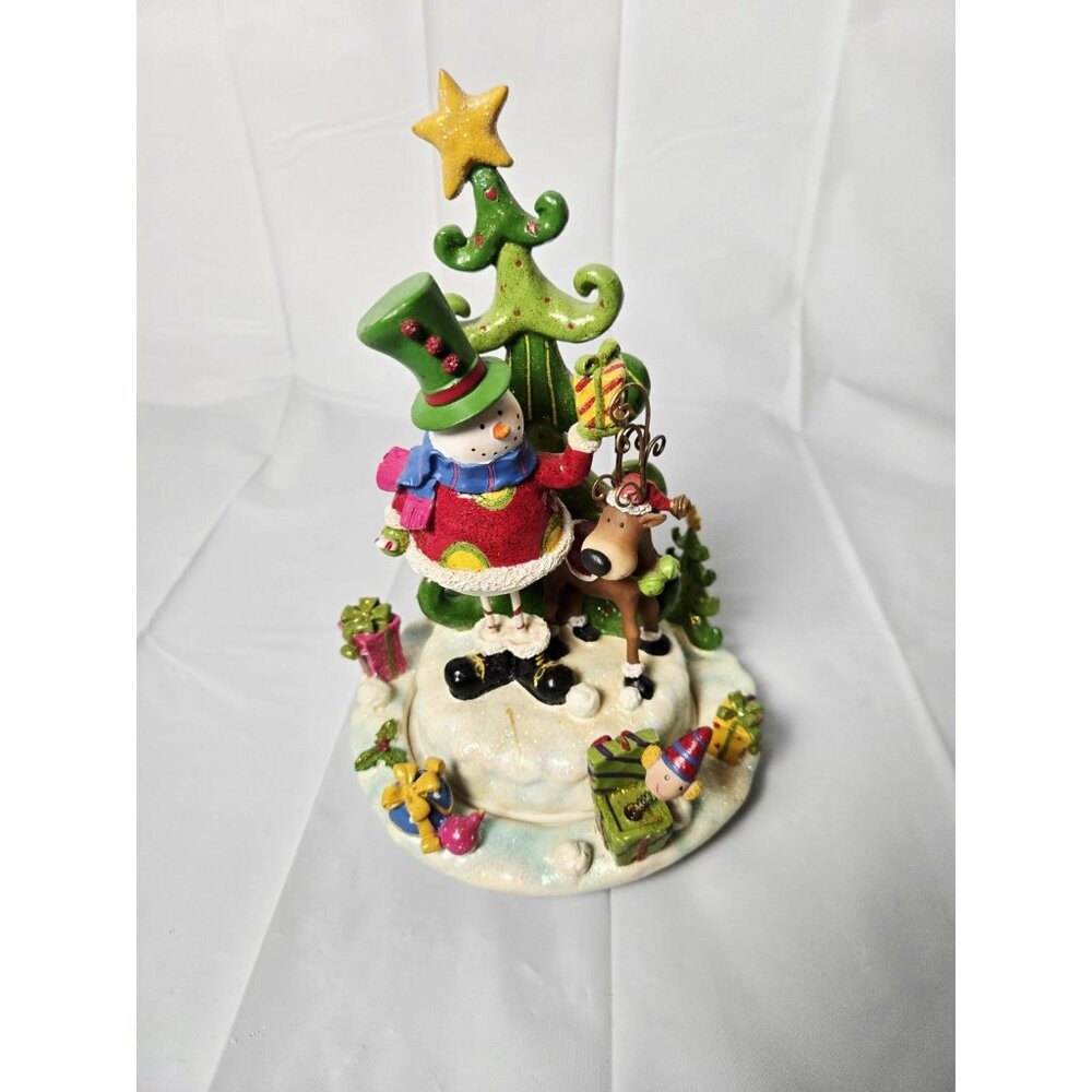 Home Interiors Ceramic Christmas Tree Snowman Playground Rotation Music Box - Picture 2 of 9
